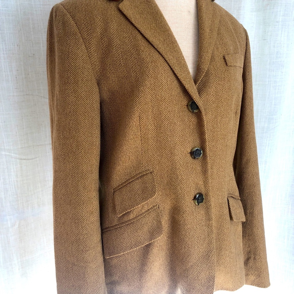 Vintage Ralph Lauren wool blazer with real leather trim.